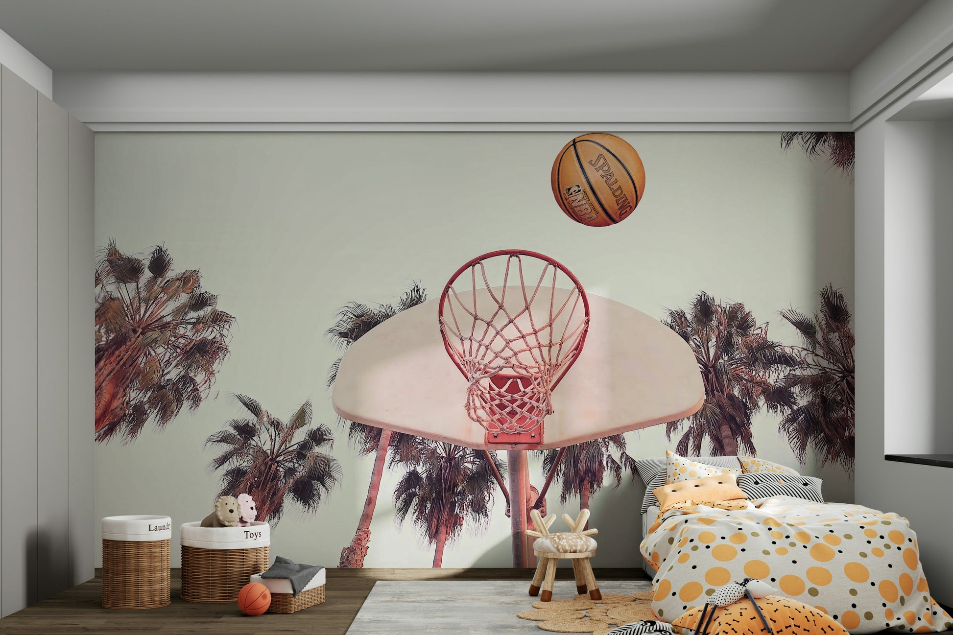 Modern sports mural with basketball inspiration

