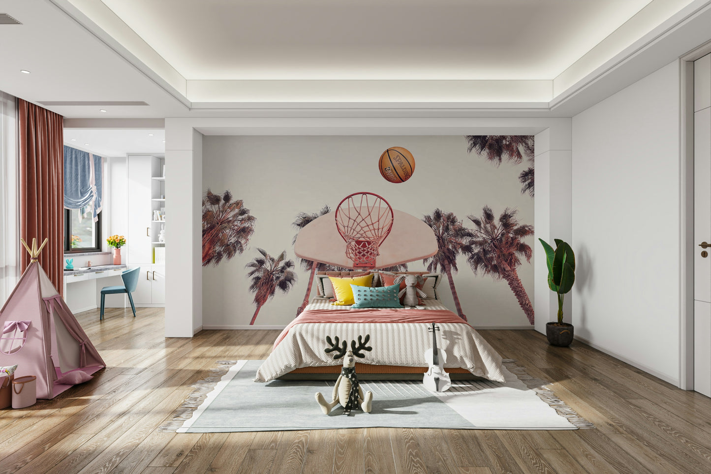 Basketball wall mural for sports-themed rooms

