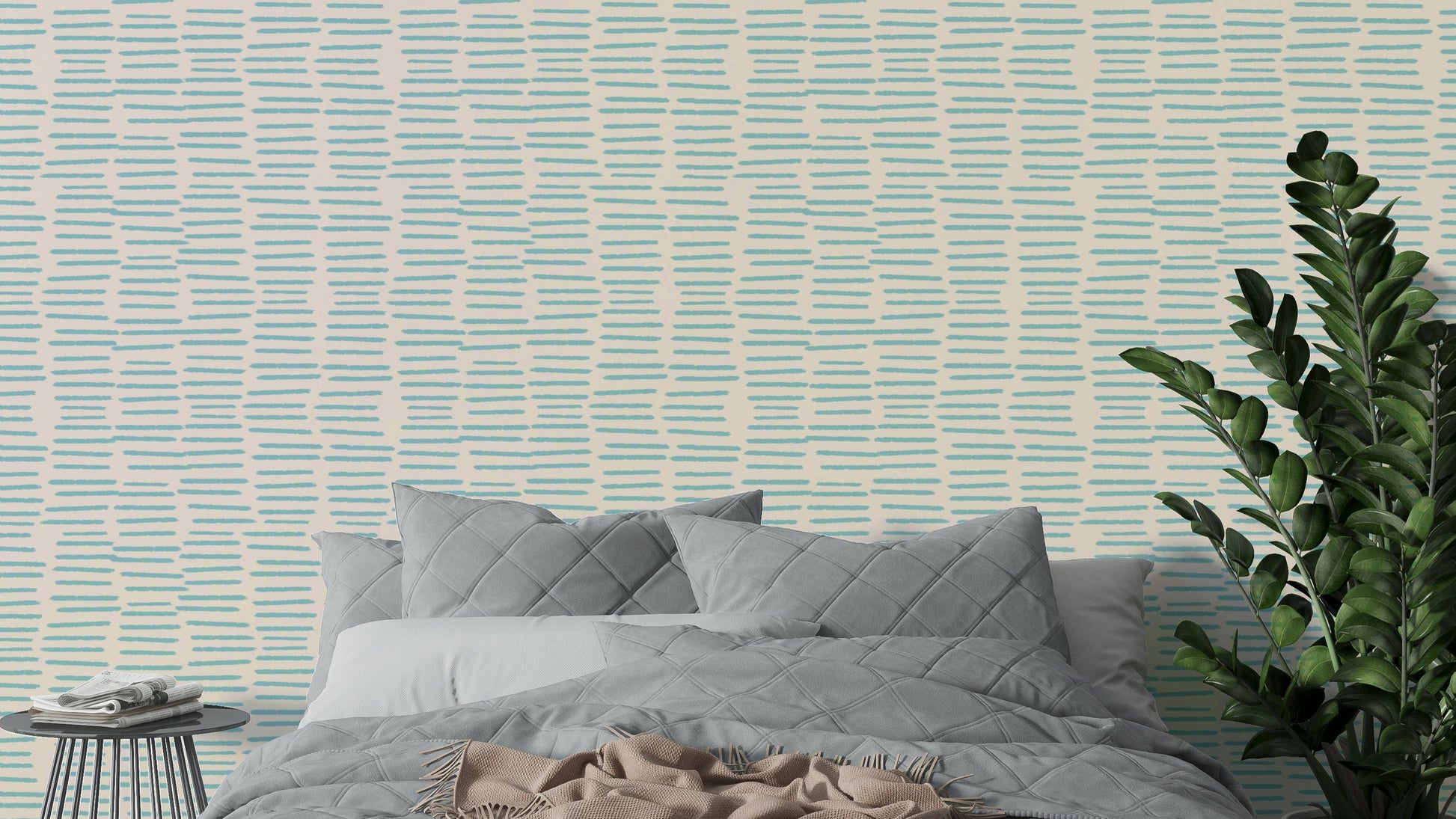 Baby blue striped wallpaper with brush strokes

