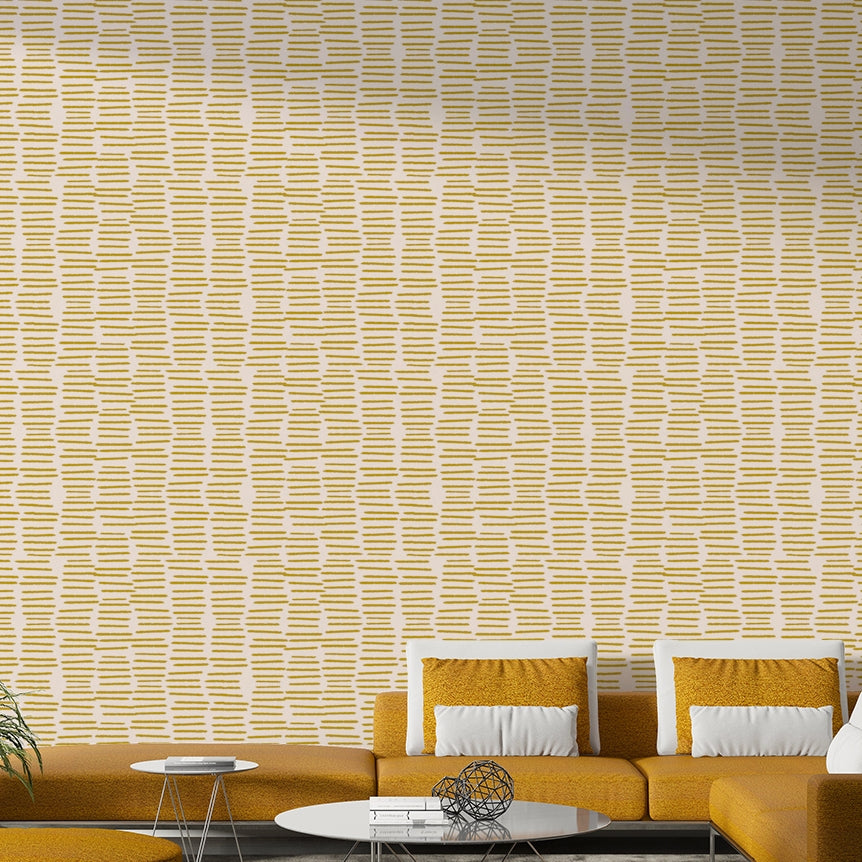 Mustard stripe wall design for minimalist decor

