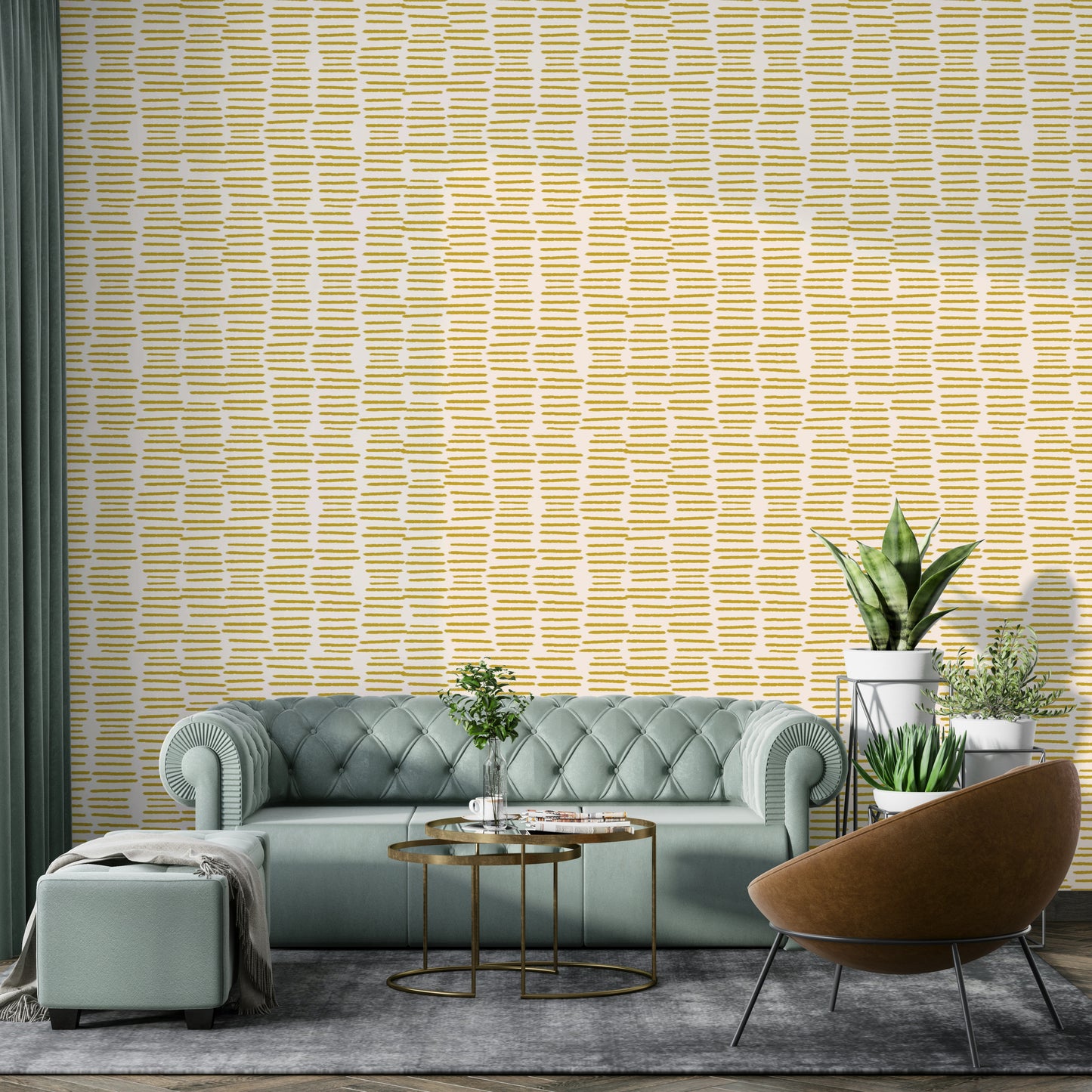 Warm yellow wallpaper with artistic line design

