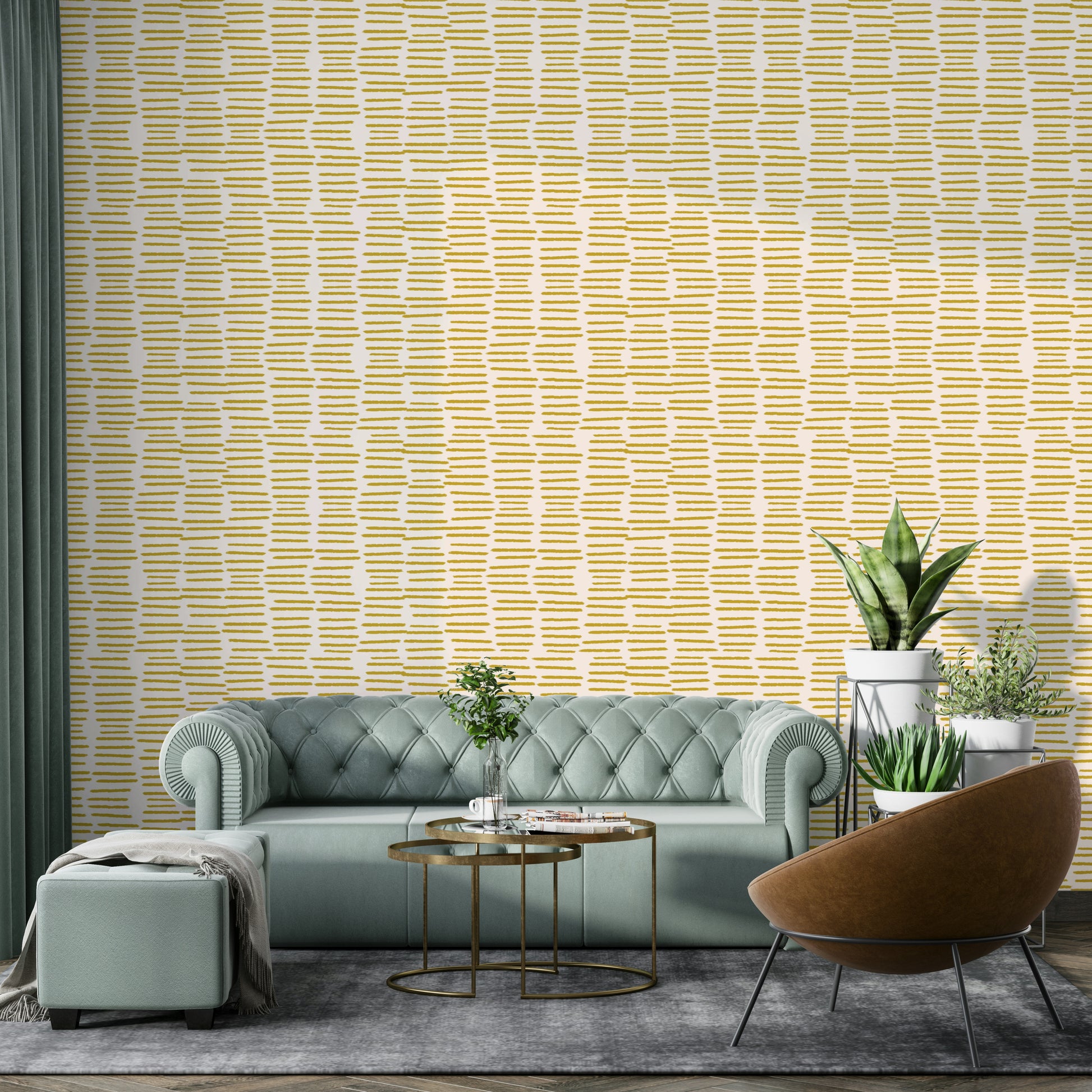 Warm yellow wallpaper with artistic line design

