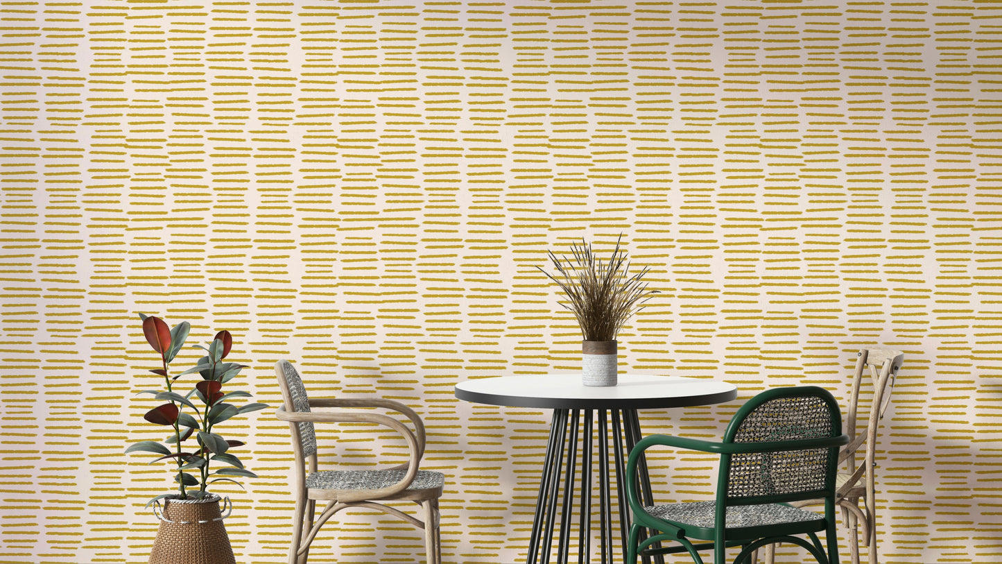 Mustard yellow wallpaper with brush stroke stripes

