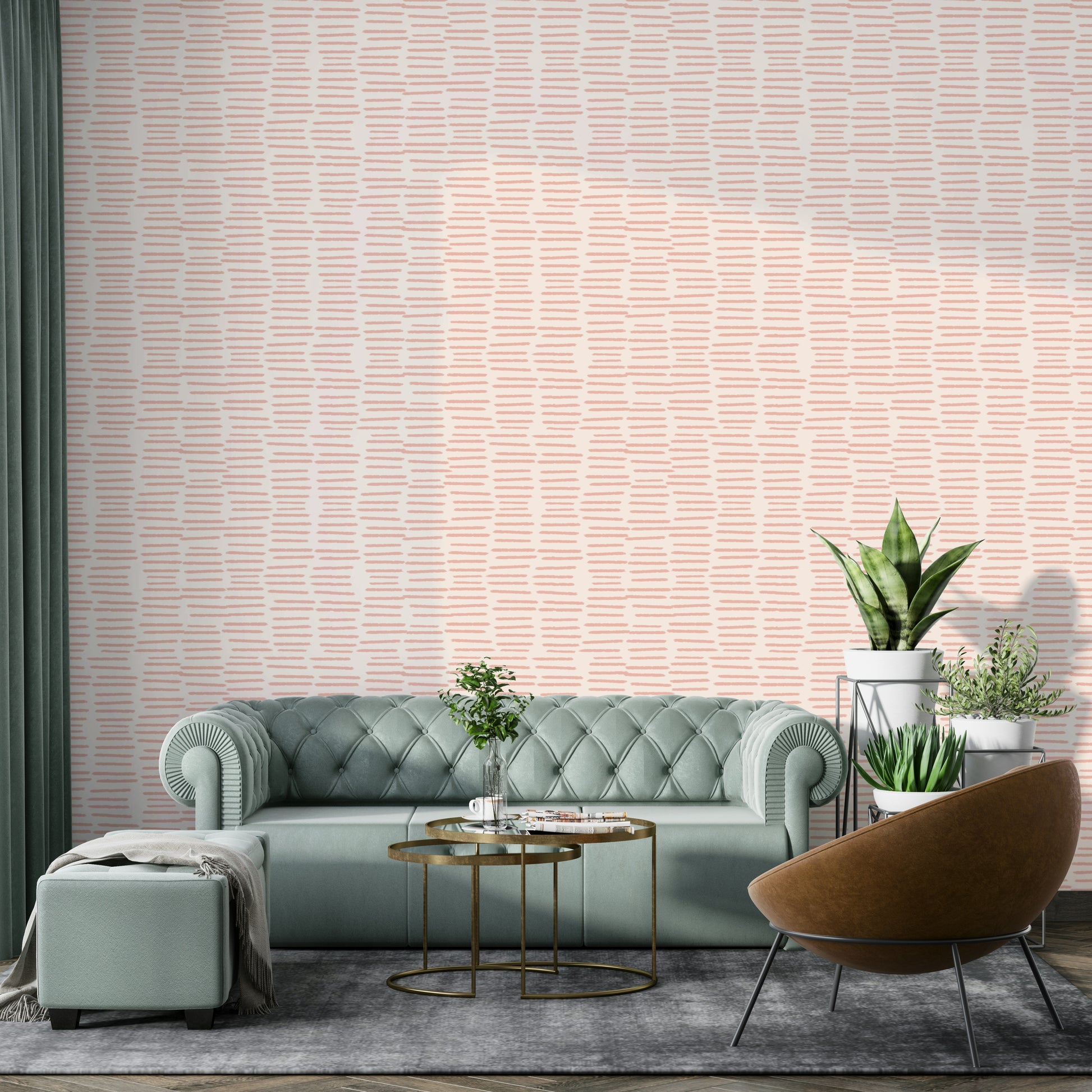 Pink striped wallpaper with boho aesthetic

