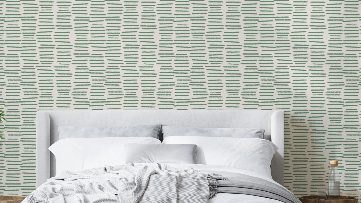 Sage green wallpaper with brush stroke stripes

