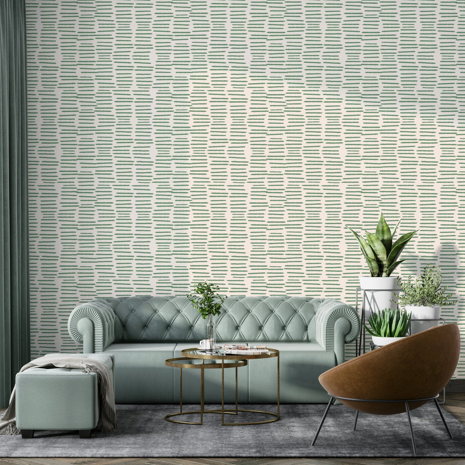 Soft sage green lines on neutral minimalist wallpaper

