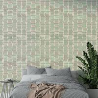 Artistic striped sage wallpaper with a boho feel

