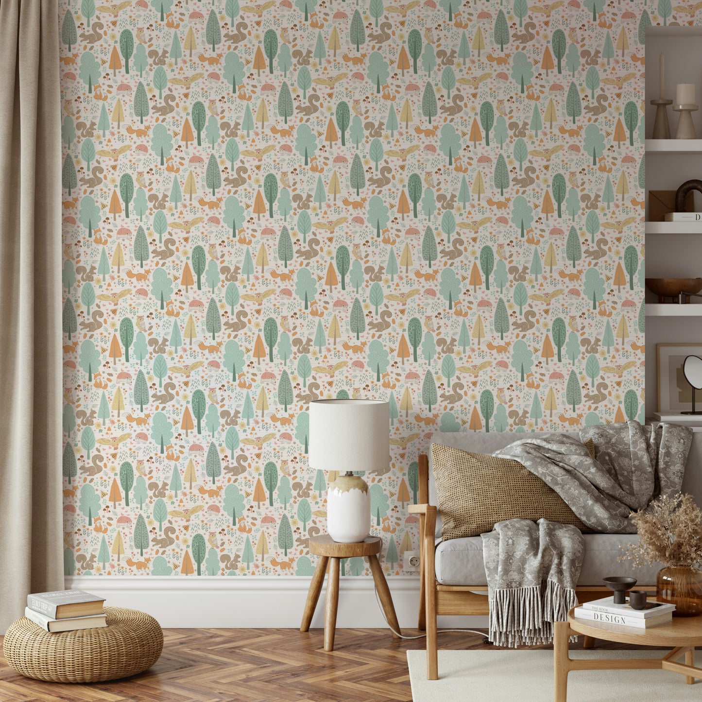 Animal-themed nursery wallpaper with woodland charm


