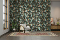 Nursery wallpaper with deer, fox, and forest critters

