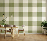 Green plaid wallpaper for cozy cabin décor

