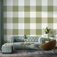 Rustic olive plaid wallpaper for warm wall accents

