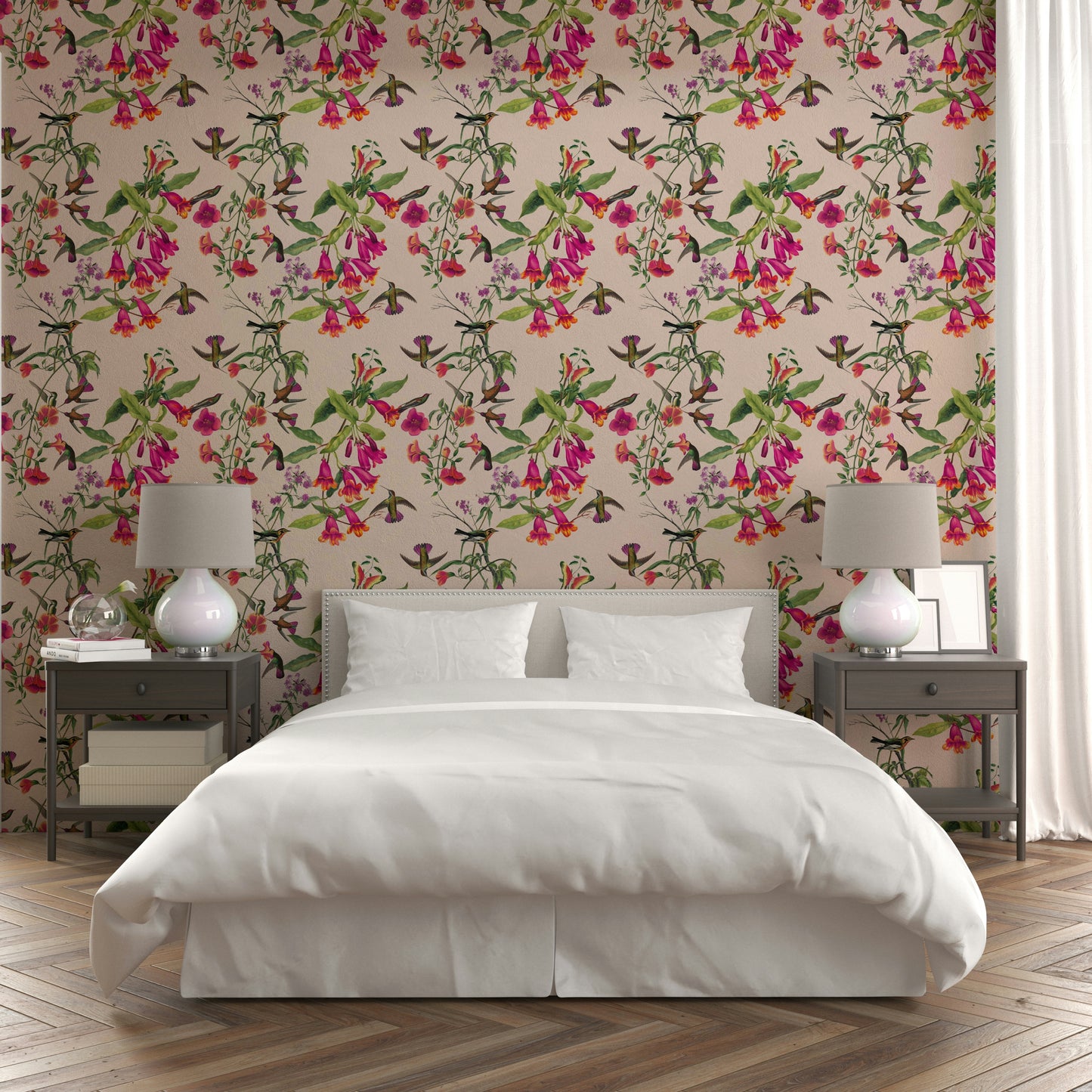 Hummingbird and floral tropical wall design

