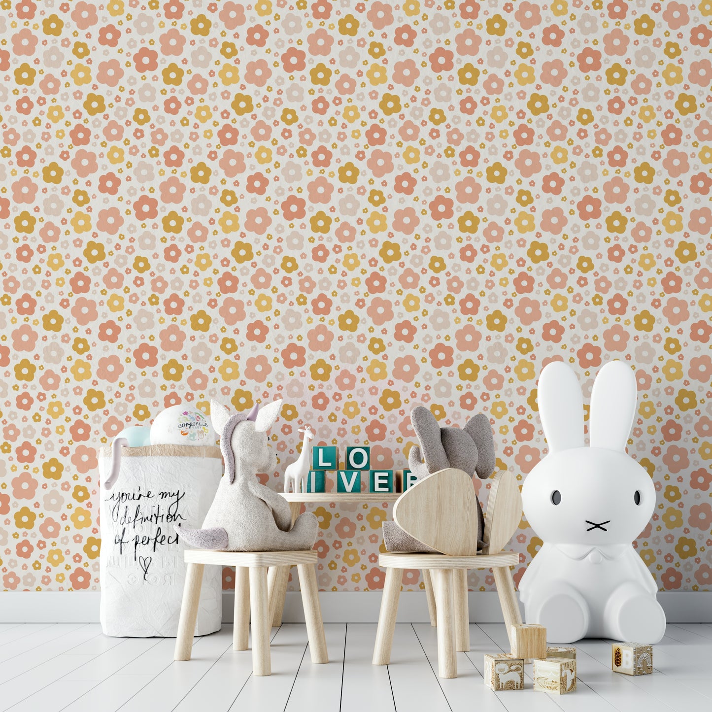 Bohemian daisy wallpaper with earthy florals

