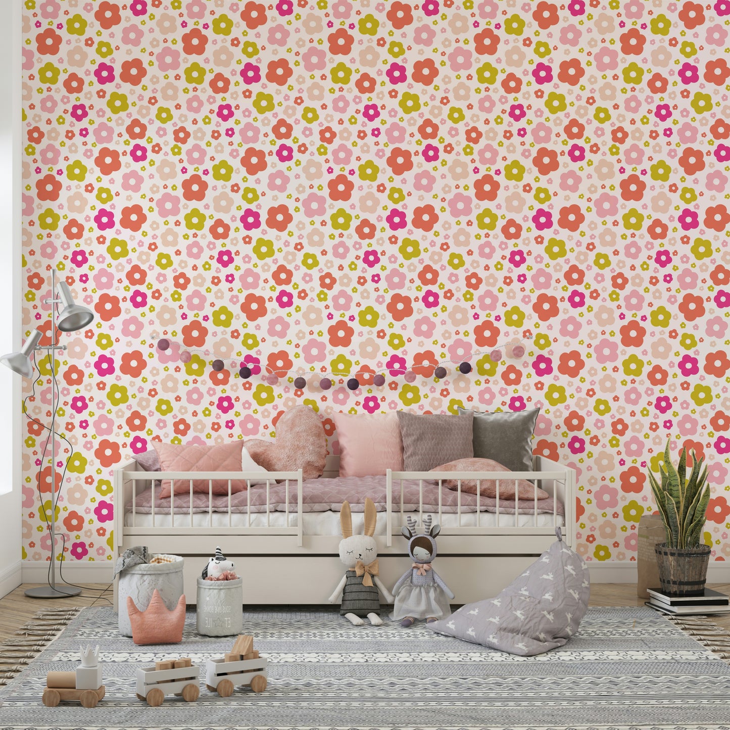 Joyful daisy wallpaper with a retro flower print

