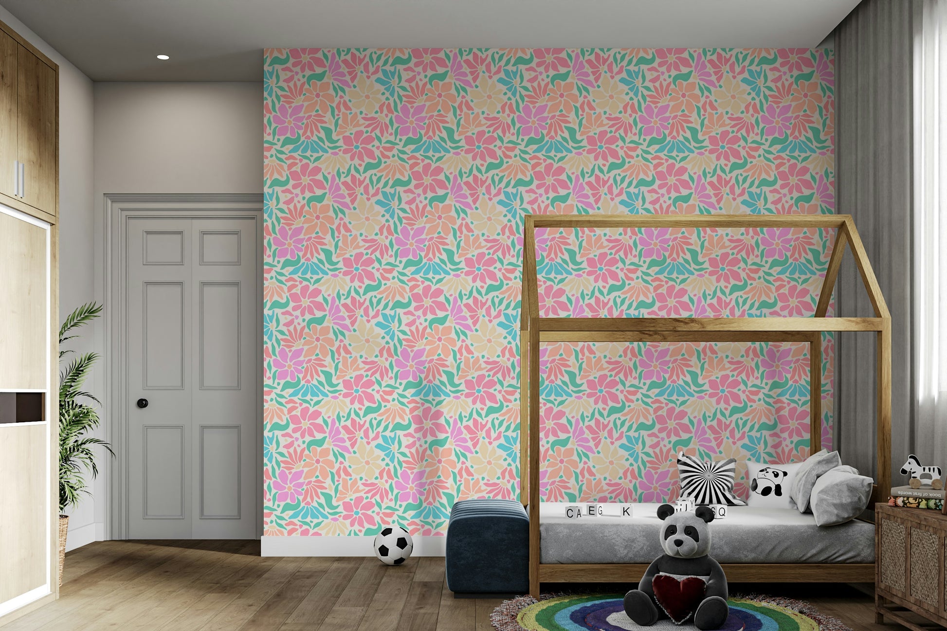 Funky floral wallpaper in bold vintage colors


