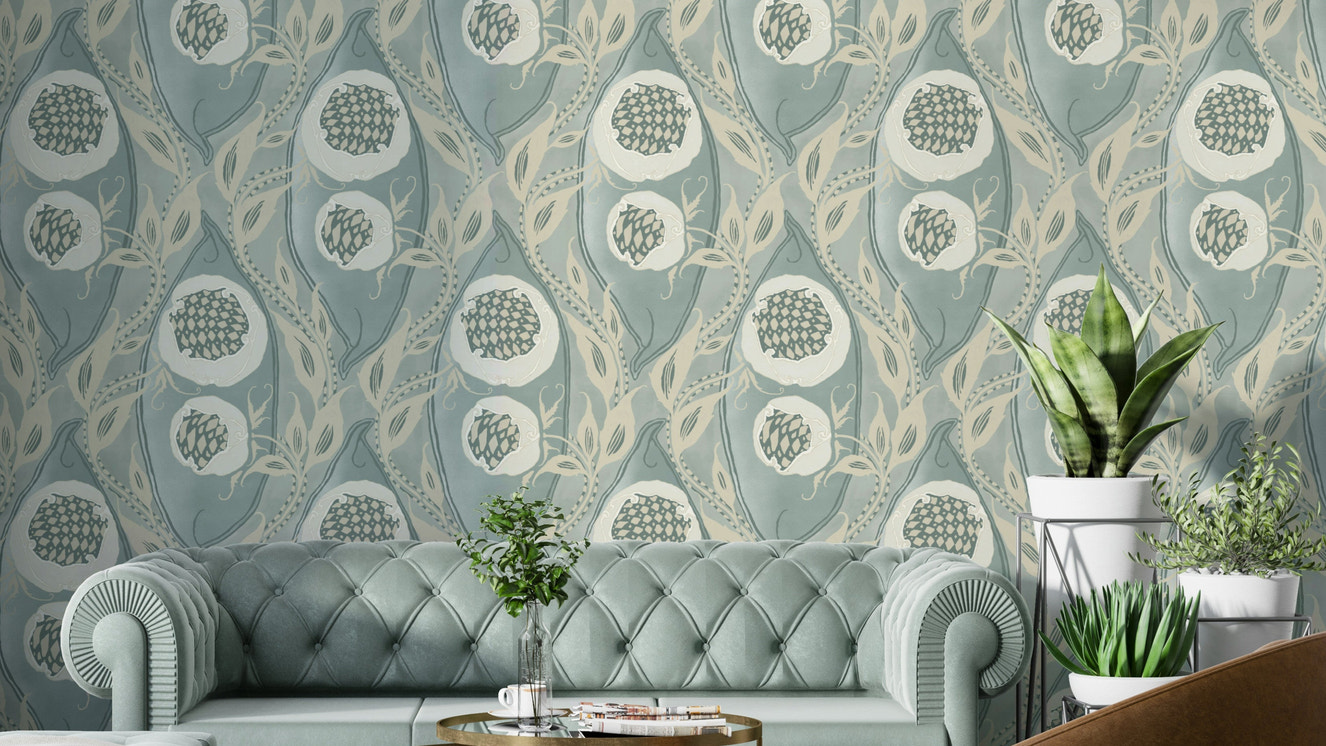 Samarkande No. 4 pale aqua cream teal grey Wallpaper⁠