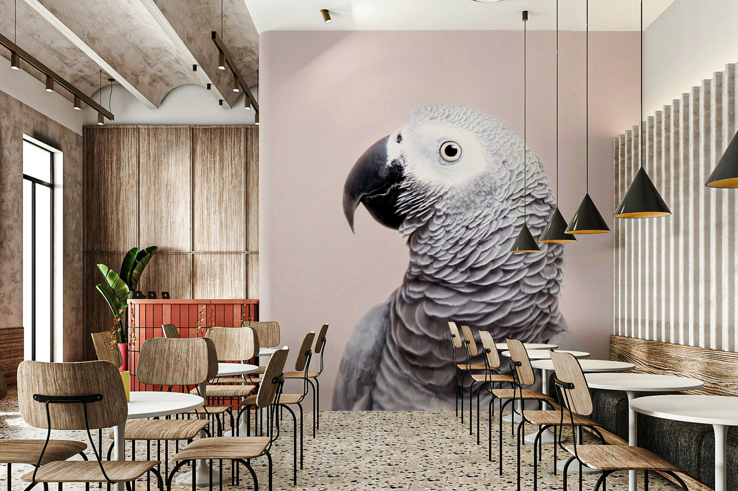 Lifelike parrot mural for bird-themed wall décor

