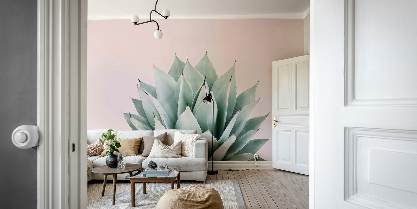 Agave plant mural in soft neutral background


