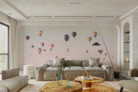 Travel-themed mural featuring world monuments

