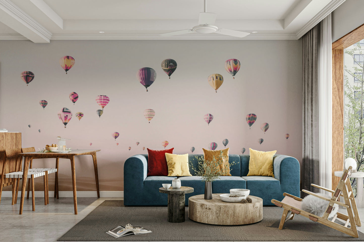 Wanderlust-inspired mural with travel icons

