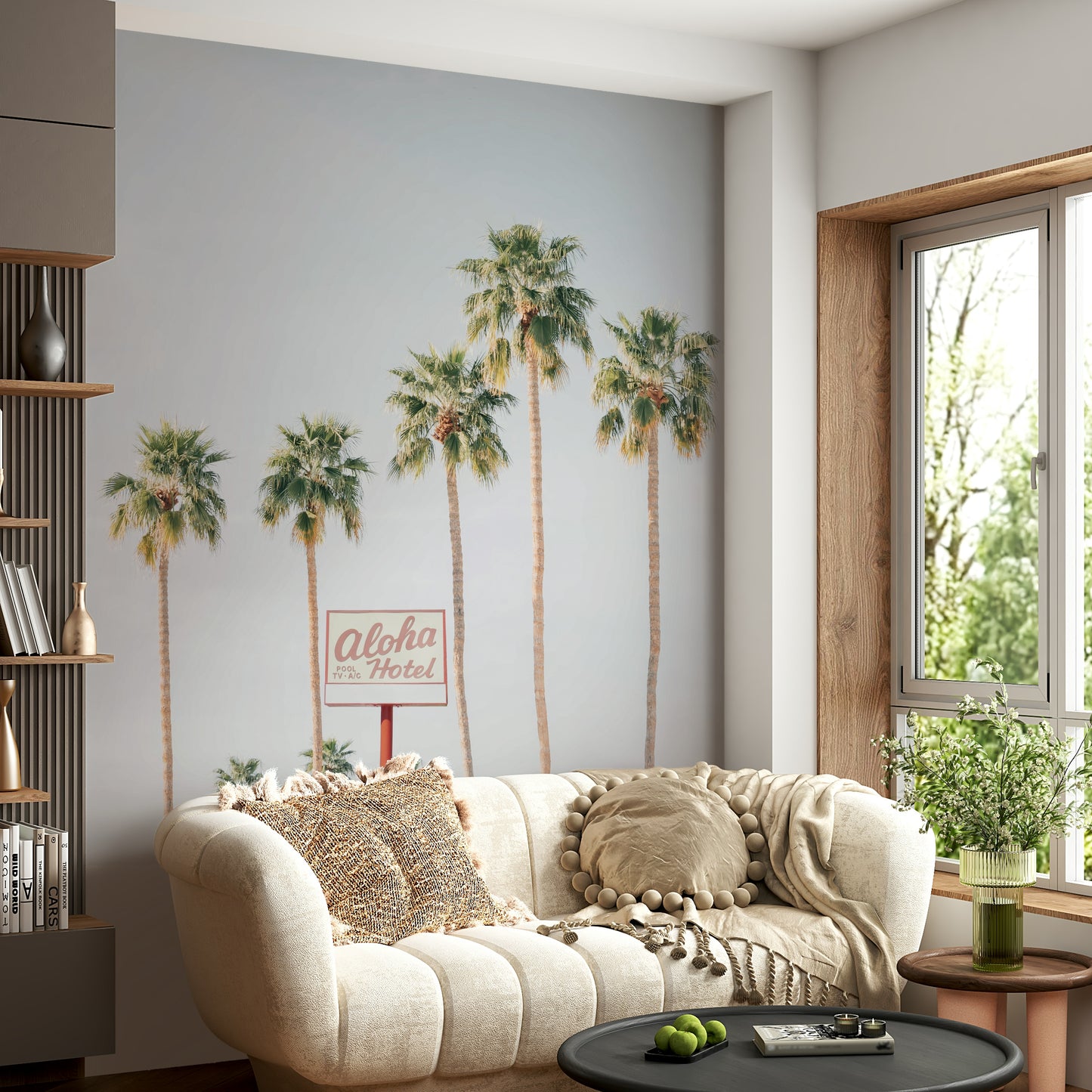 Aloha Hotel wall mural with tropical palm scenery

