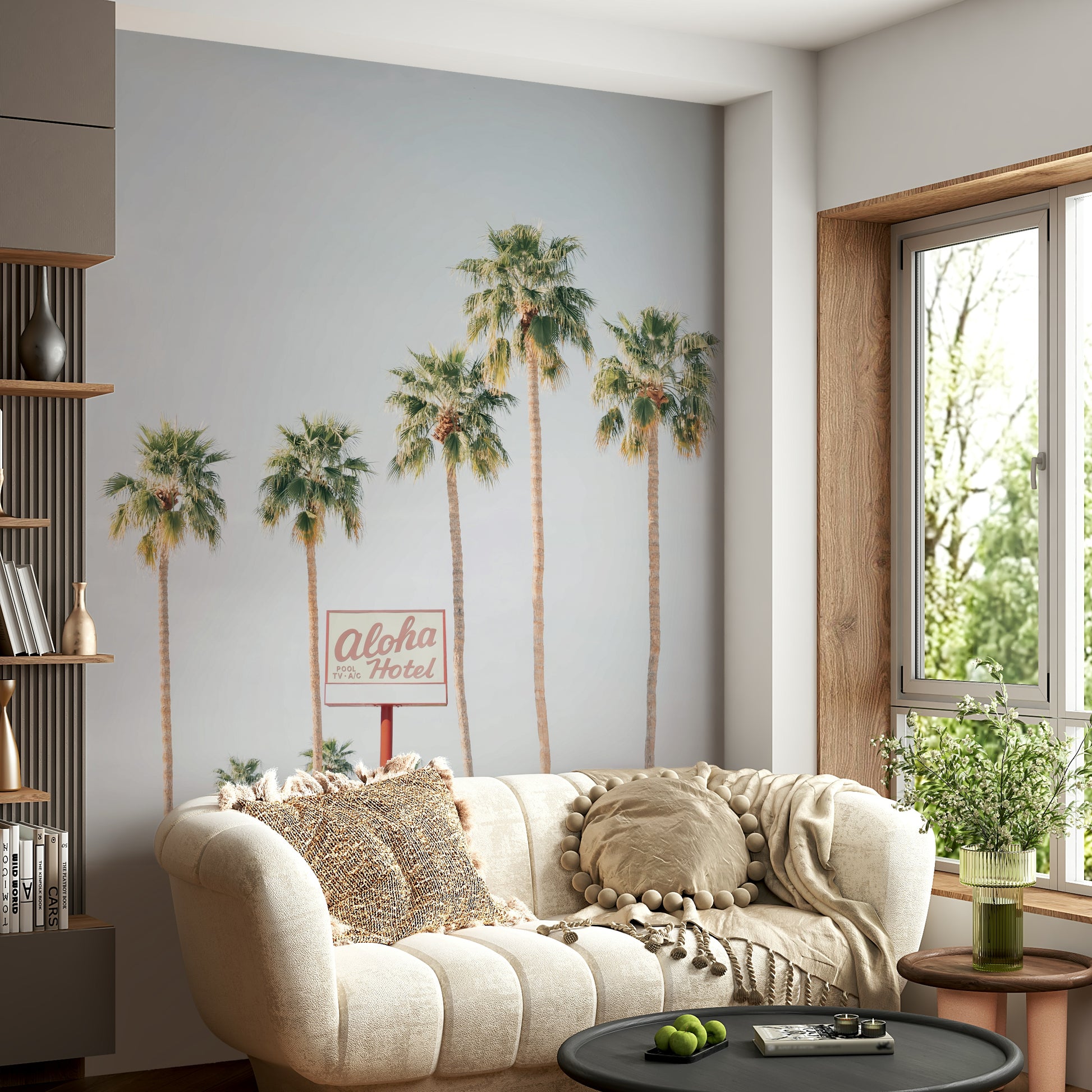 Aloha Hotel wall mural with tropical palm scenery

