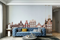 Amsterdam canal houses wall mural with reflection

