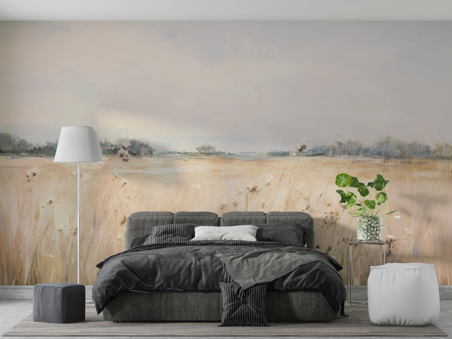 Late summer landscape mural with golden hues

