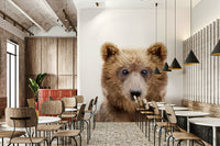 Cute cartoon bear mural for playful interiors

