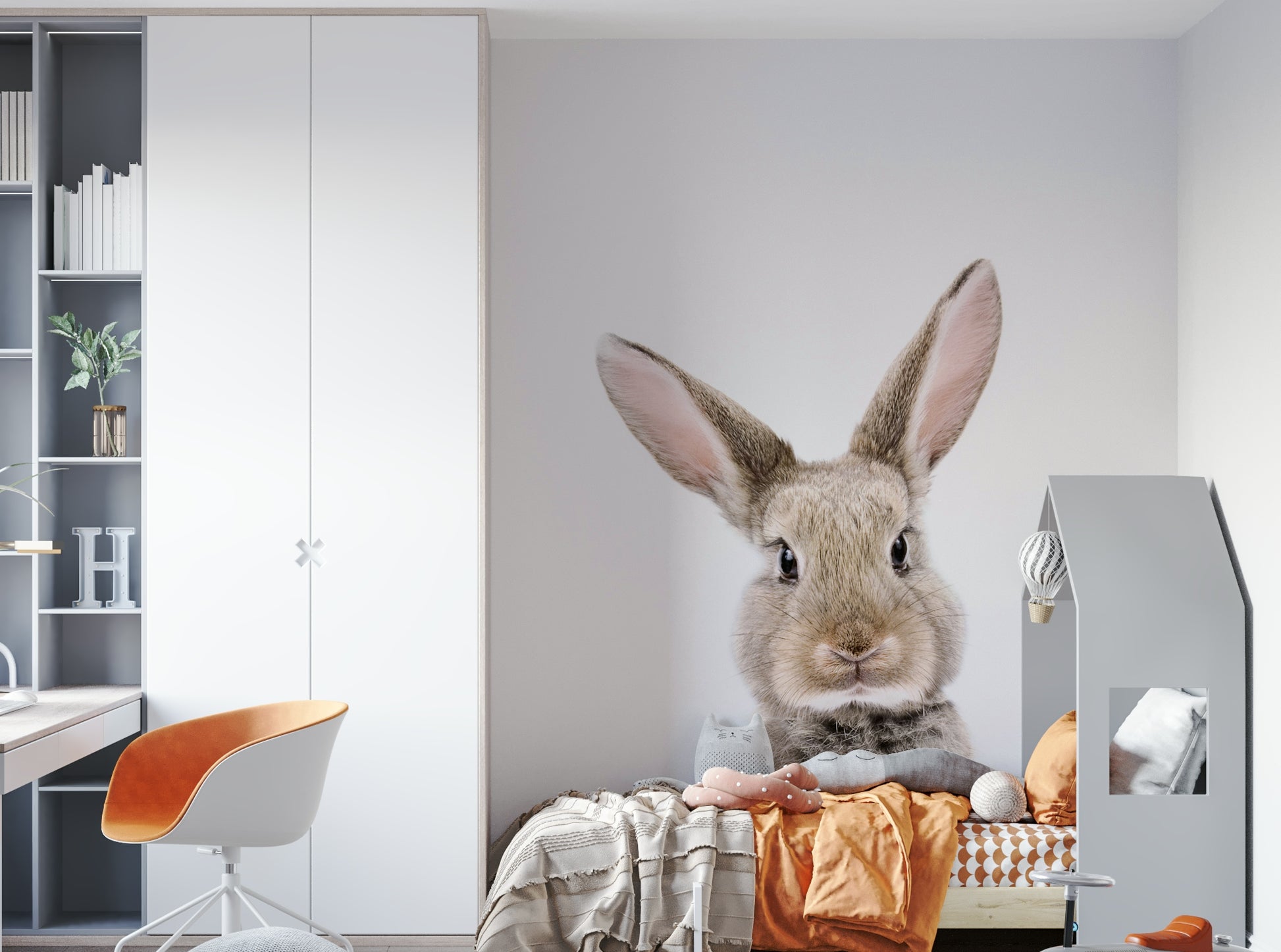 Soft pastel bunny mural for kids’ room

