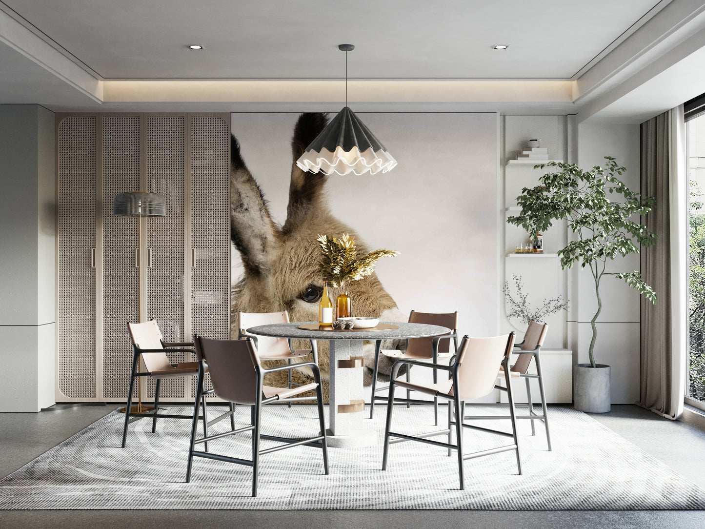 Pastel donkey mural with country-style charm

