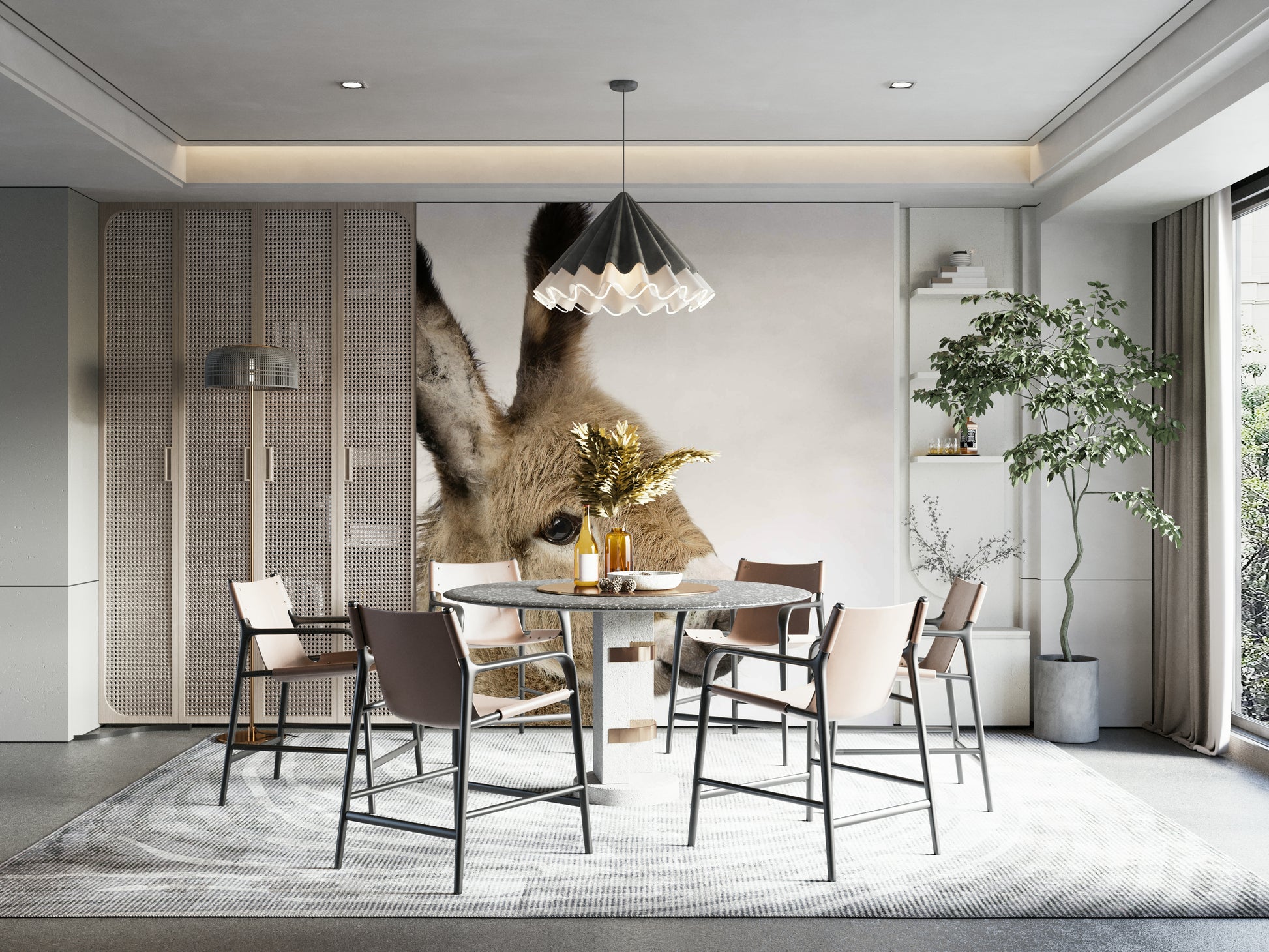 Pastel donkey mural with country-style charm

