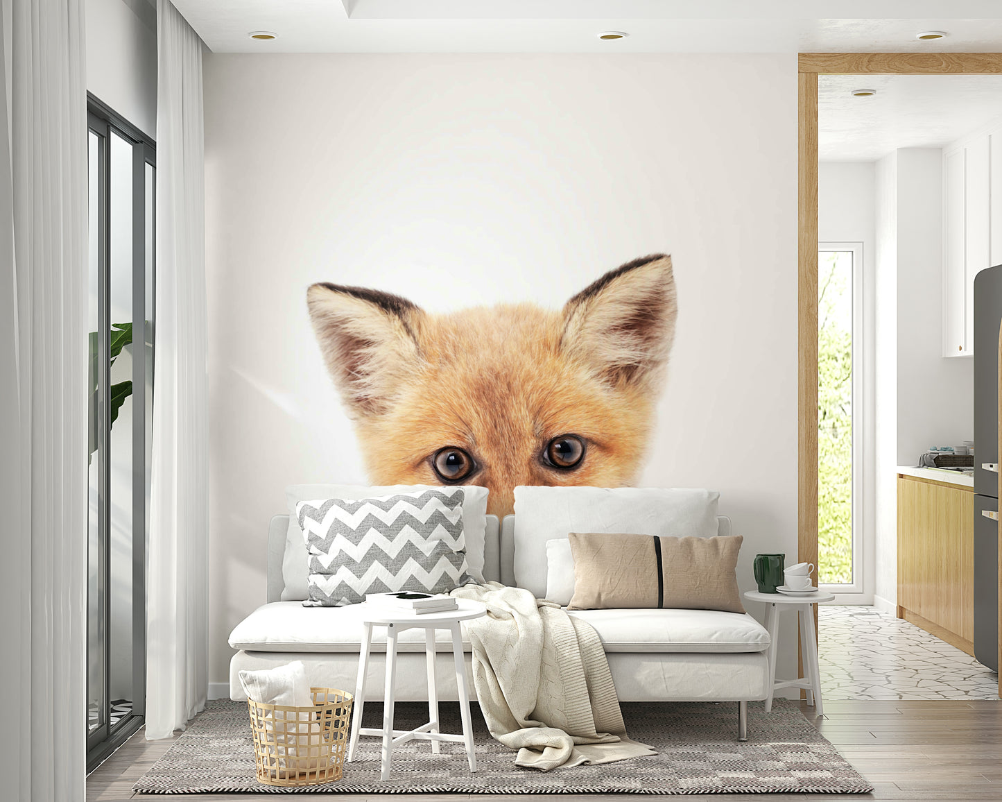 Calm and cozy baby fox wall mural for soft spaces


