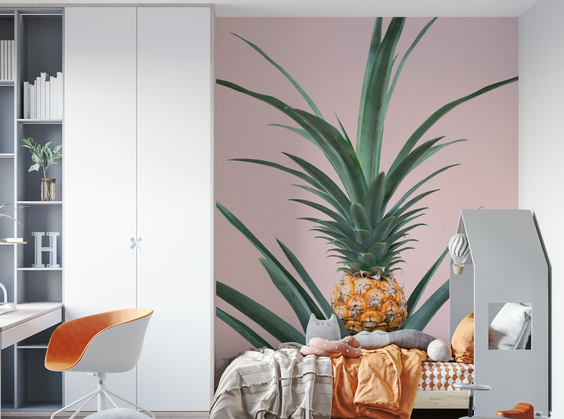 Adorable fruit-themed mural with baby pineapple

