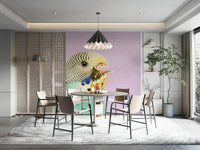 Blue and green budgie mural for bright interiors

