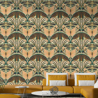 Ornate butterfly and fan pattern wallpaper design

