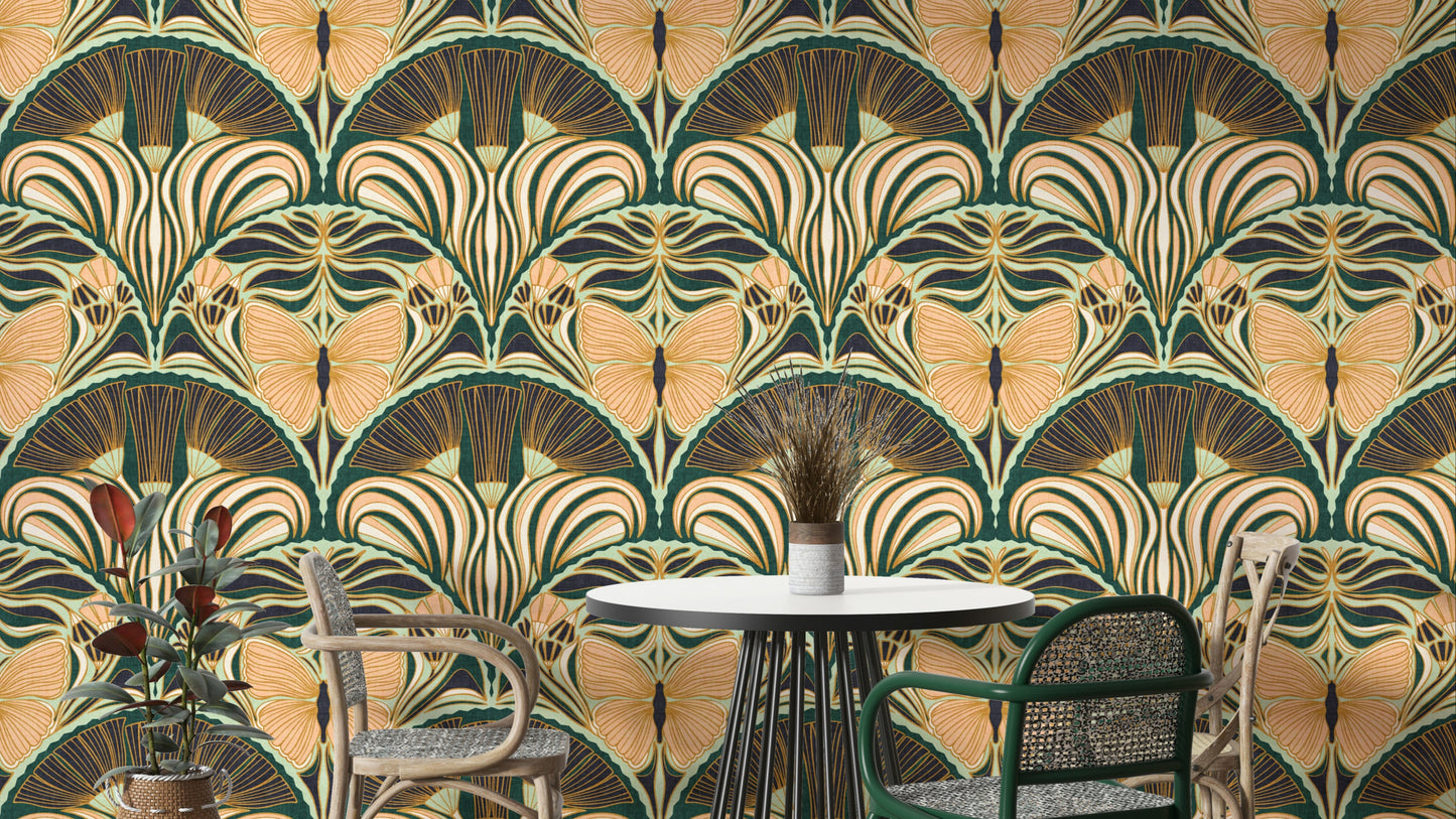 Gatsby Fan Glamour Art Deco wallpaper with butterflies
