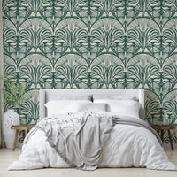 Gatsby-inspired emerald green feature wallpaper

