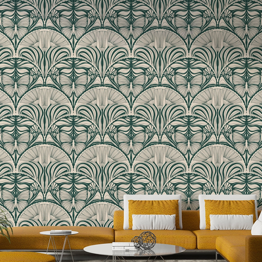 Gatsby Fan Glamour Deco Wallpaper in emerald green

