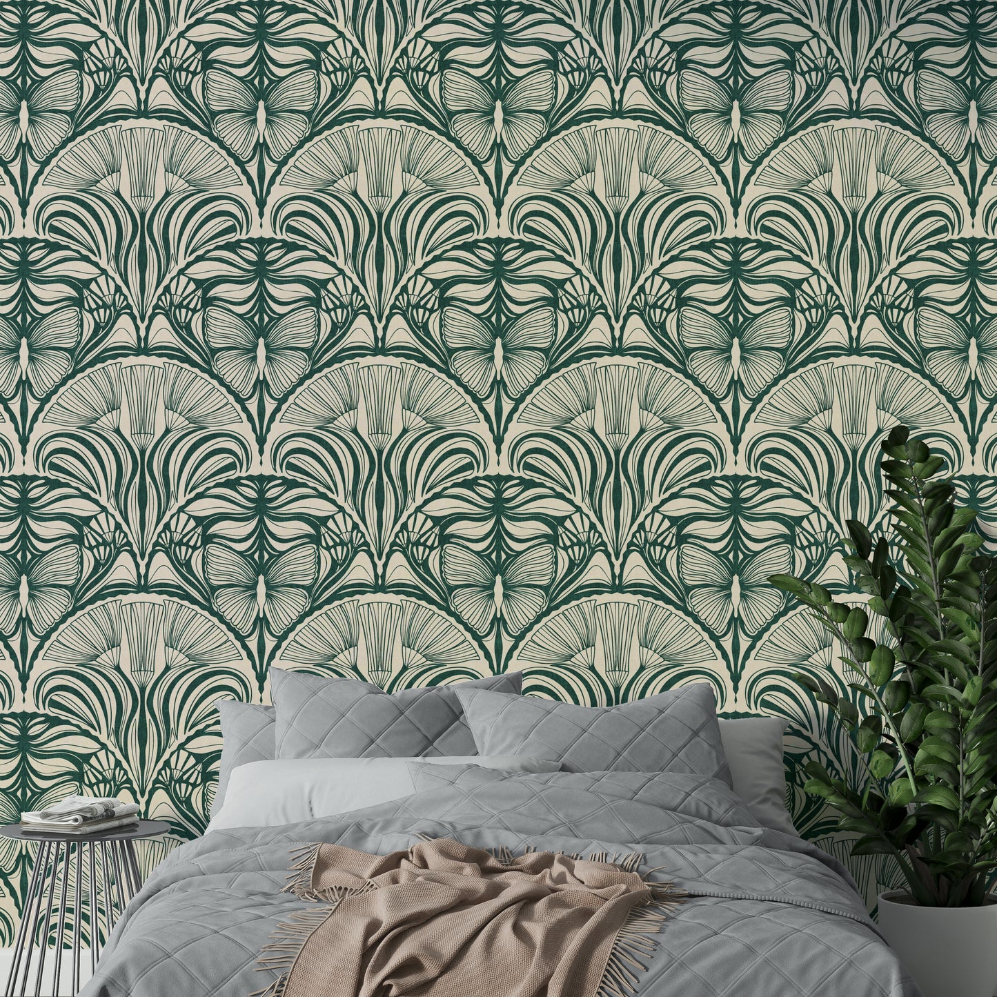 Elegant Deco wallpaper with green and gold accents


