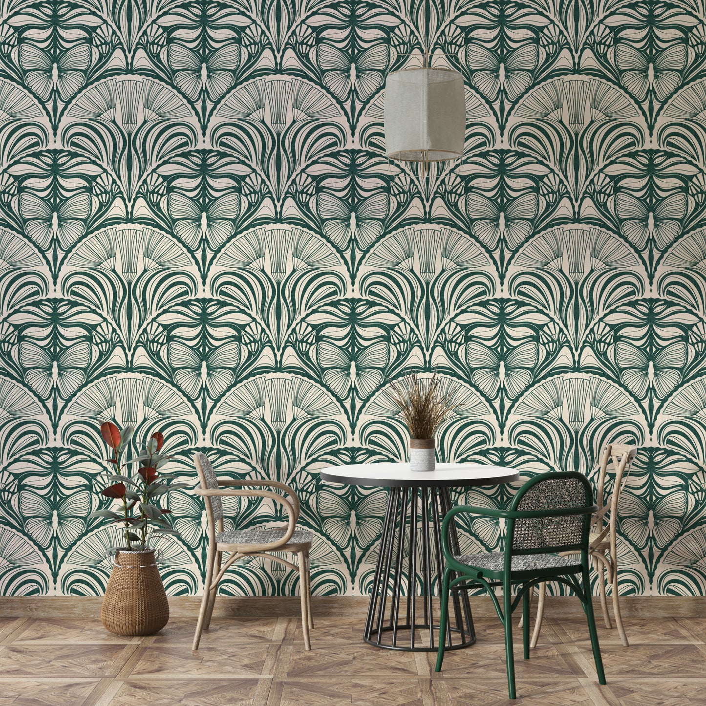 Statement wallcovering with Deco fan design

