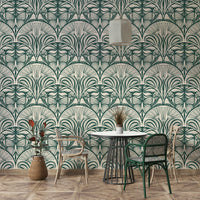 Statement wallcovering with Deco fan design

