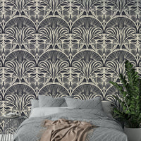 Gatsby-inspired wallpaper in dramatic charcoal tone

