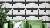 Rustic Swan Flock Gray Wallpaper with flying swans

