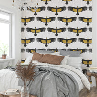 Subtle rustic white wallpaper with condor silhouettes

