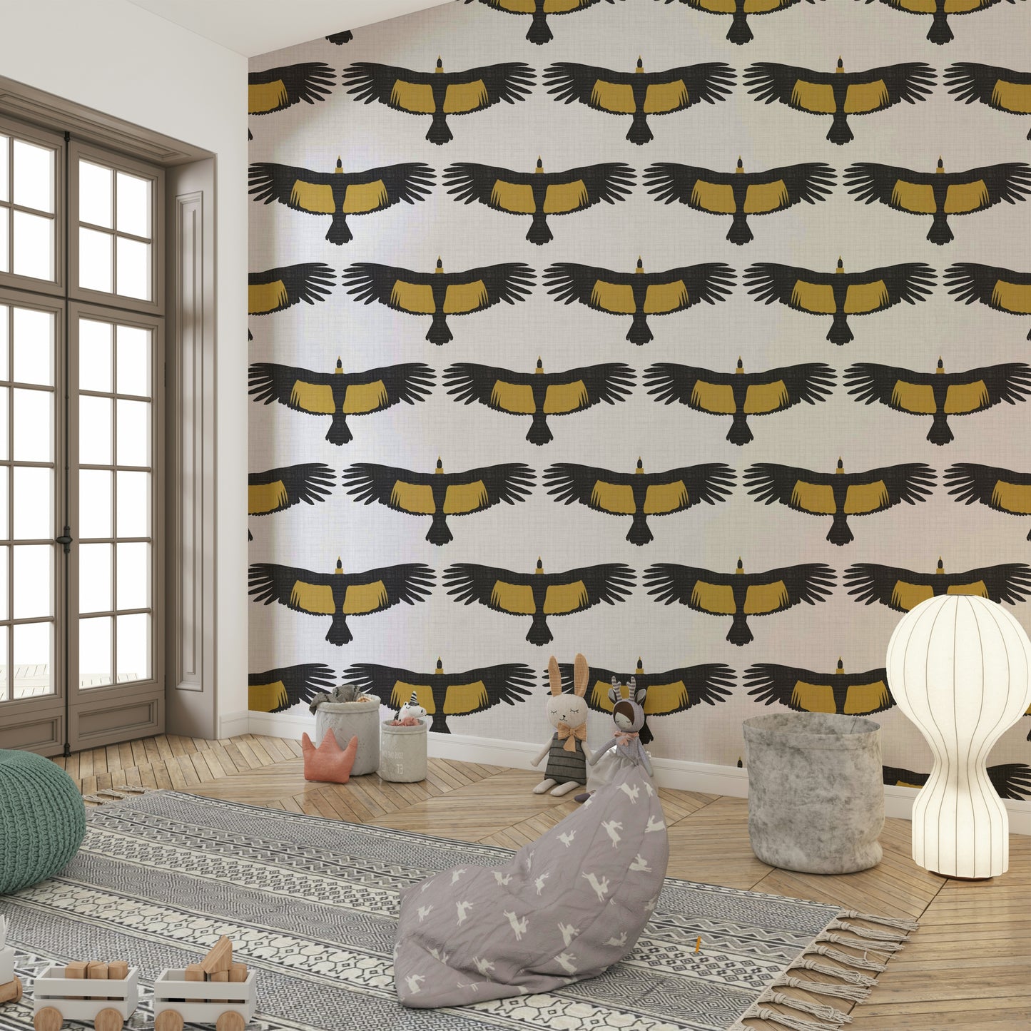 White wallpaper with soaring Andean condors

