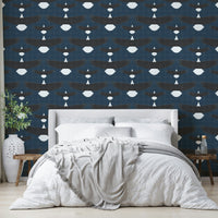 Majestic eagle flock wallpaper in rustic blue tones

