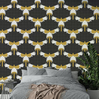 Elegant nature-inspired wallpaper with gray macaw flock

