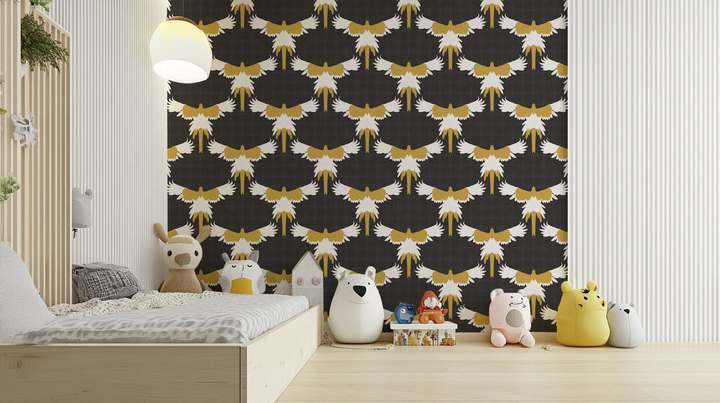 Flock of macaws printed on chic gray background wallpaper

