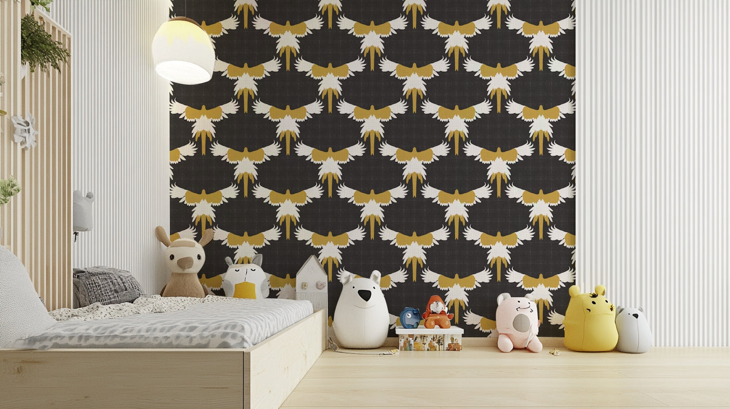 Flock of macaws printed on chic gray background wallpaper

